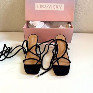 NWT Lisa Vicky  black, lace-up heels sandals  Size 7